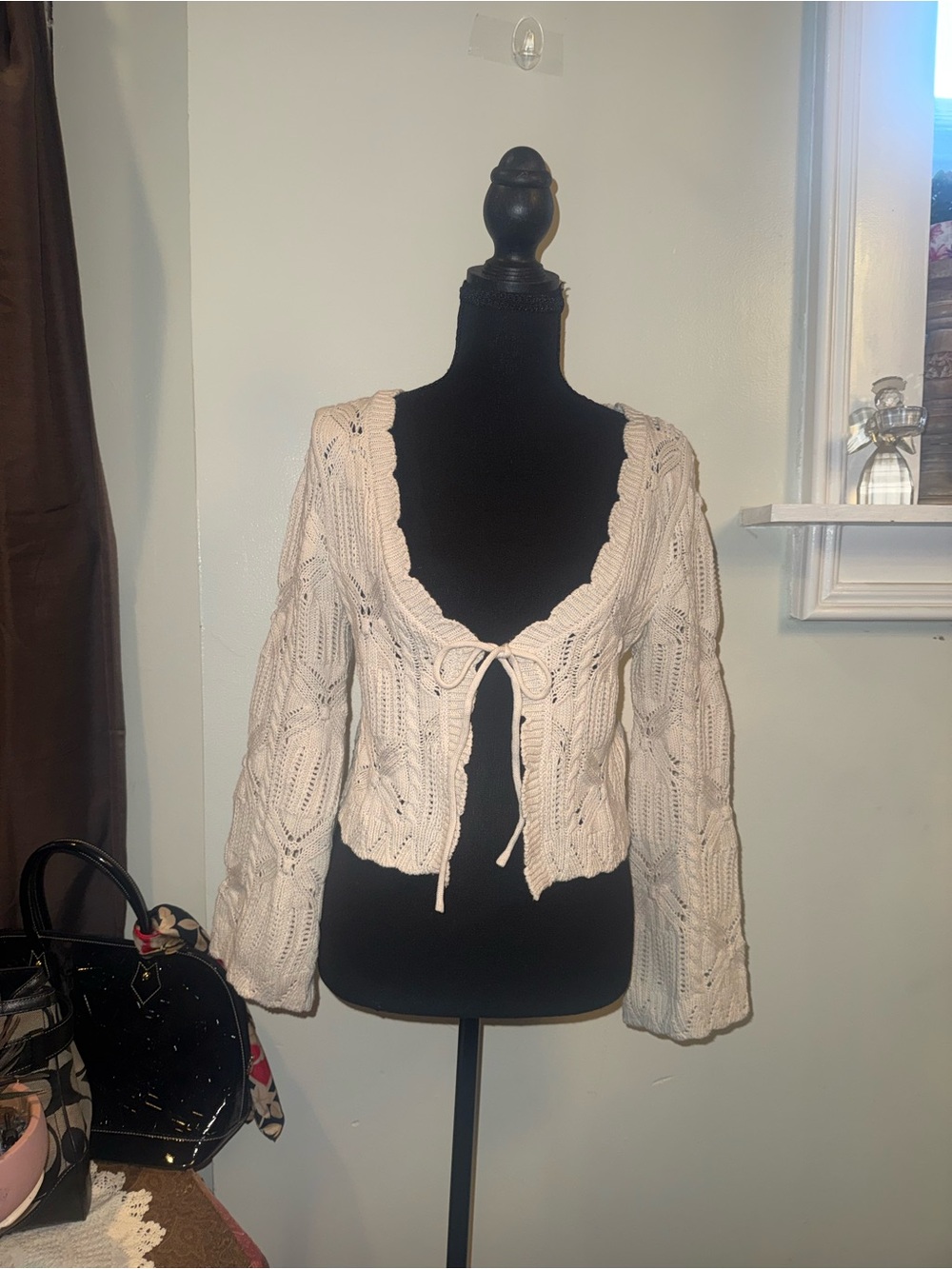 moon & madison Cream Knit Tie-Front Cardigan